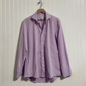 LEDBURY Slim Fit Shirt 17 Purple Gingham Check Spread Collar Luxury Shirting
